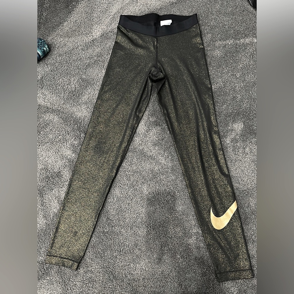 Nike Dri Fit leggings gold shimmer size M
